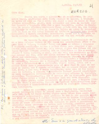 Carta de Vladimir Herzog para Alex Viany, 23 abr. 1965